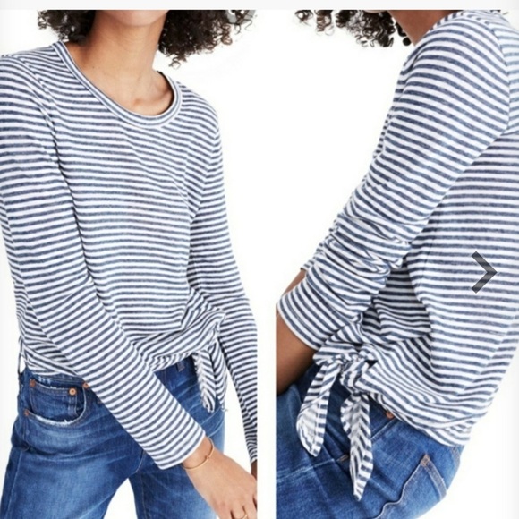 Madewell Tops - Madewell Women's Side Tide Blue and White Striped Long Sleeve T Shirt Size M